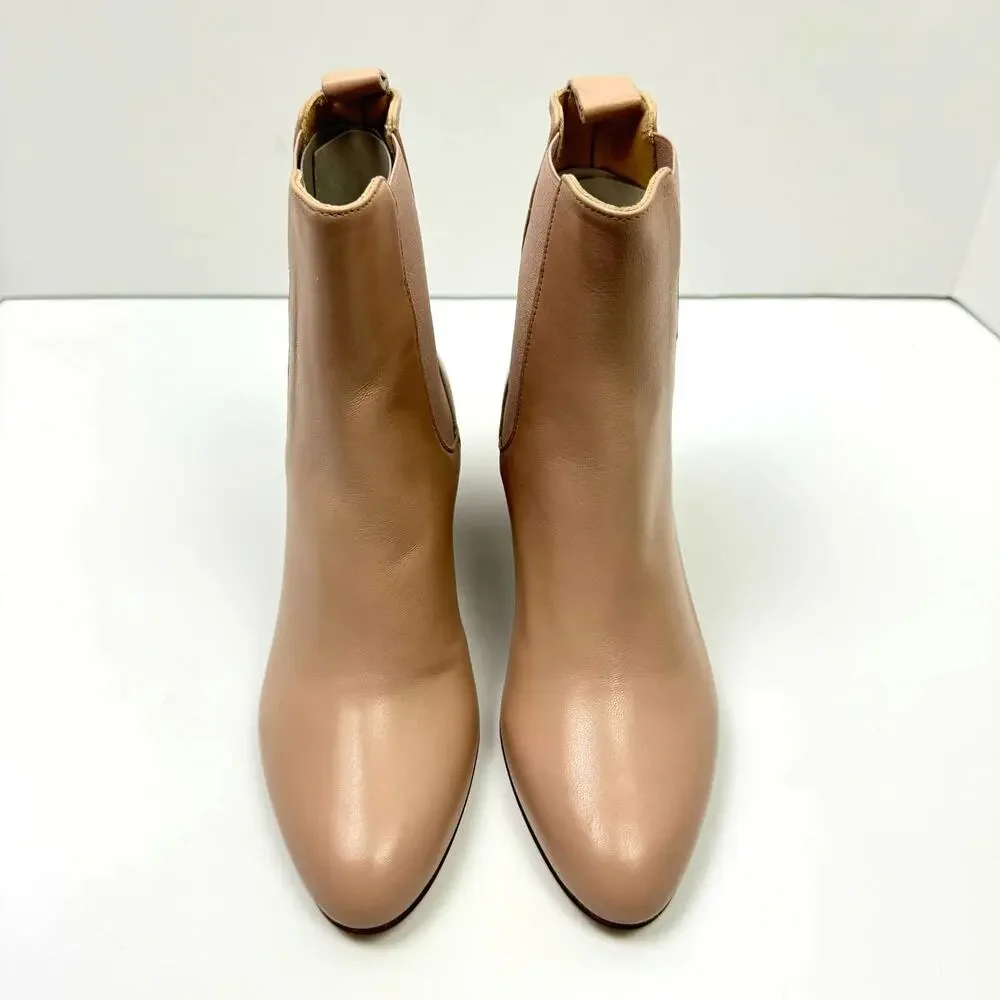NEW Kahmune | London Mila Beige Pink Soft Leather Pull On Ankle Boots Booties